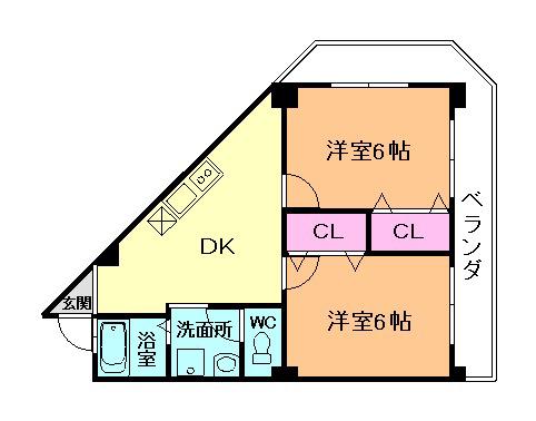 ニューフジマンション(2DK/2階)の間取り写真