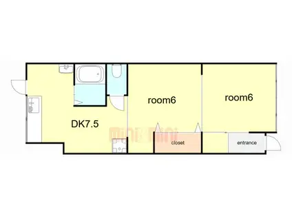 浜添通平屋テラス(2DK/1階)の間取り写真