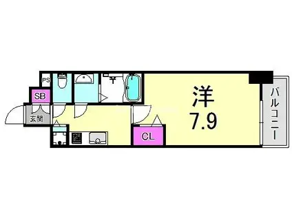 プレサンスKOBEグレンツ(1K/13階)の間取り写真