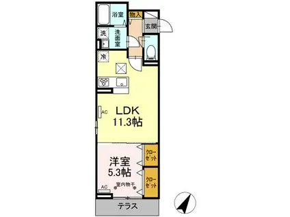 ディーフルト並木町(1LDK/3階)の間取り写真