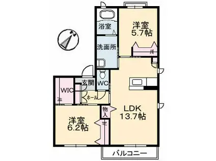 メゾン大町ヒルズC棟(2LDK/2階)の間取り写真