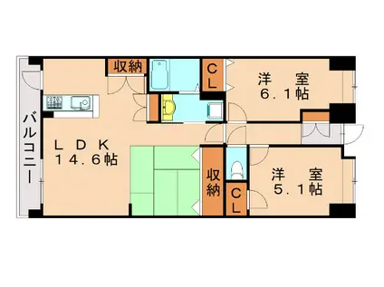 折尾ガーデンヒルズ(2LDK/10階)の間取り写真
