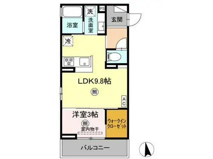 トリシア横町サウス(1LDK/3階)の間取り写真
