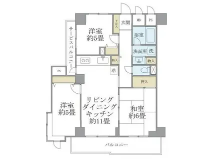 リエール若松町(3LDK/2階)の間取り写真