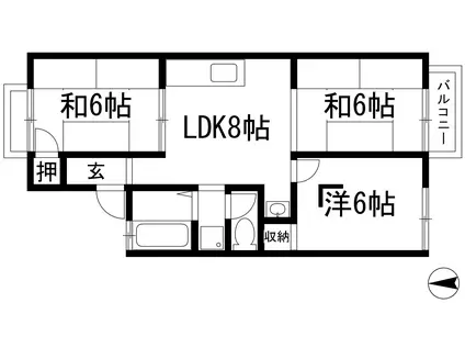 サンコートヨシナガA棟(3LDK/2階)の間取り写真