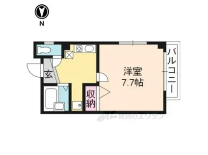 スウィートルーム聖護院西Ⅱ(1K/3階)の間取り写真