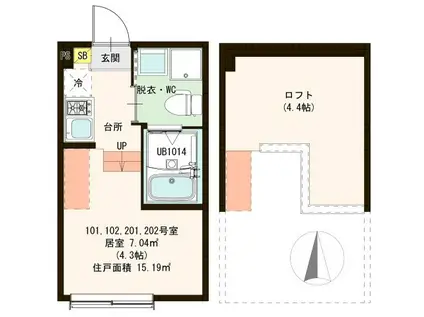ハーモニーテラス南花畑III(ワンルーム/2階)の間取り写真
