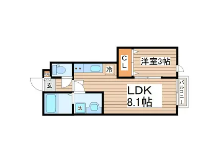 ガス割 第九弾 ESCONDITE卸町I(1LDK/1階)の間取り写真