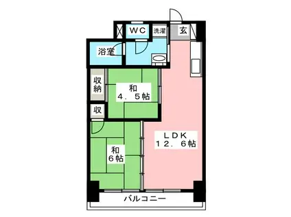 ハイタウンみずほII(2LDK/2階)の間取り写真