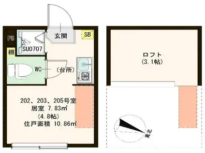 ハーモニーテラス平和台(ワンルーム/1階)の間取り写真