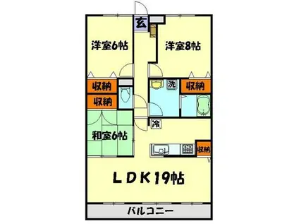 グランドヒルズ(3LDK/2階)の間取り写真