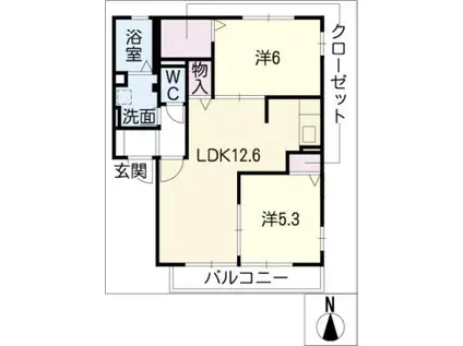 モンルポ福住 B棟(2LDK/1階)の間取り写真