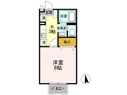 まなび野壱番館(1K/2階)の間取り写真