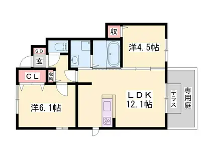 サニーホームズC棟(2LDK/1階)の間取り写真
