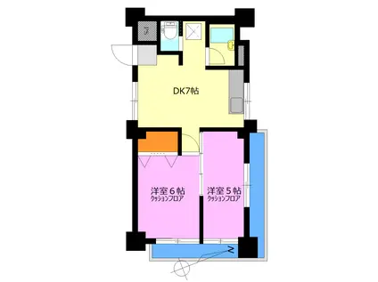 川口ファミリーマンション(2DK/6階)の間取り写真