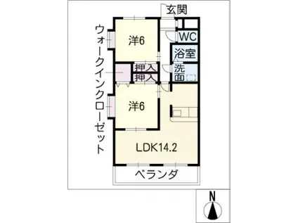 インペリアル浦里C棟(2LDK/2階)の間取り写真