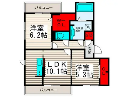 グランドゥール シャルマン(2LDK/3階)の間取り写真