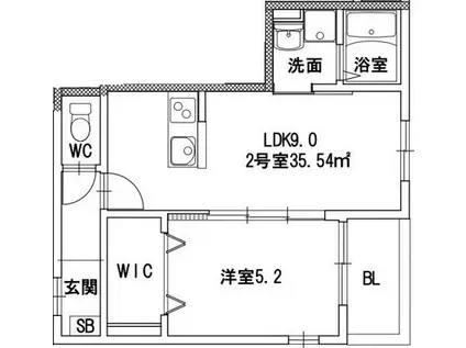 IL GRANDE黒髪(1LDK/1階)の間取り写真