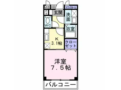 サングレイスII(1K/3階)の間取り写真