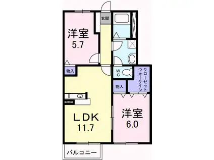 ラフレシール・メゾンI(2LDK/1階)の間取り写真