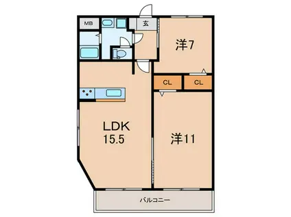メゾン神和(2LDK/3階)の間取り写真