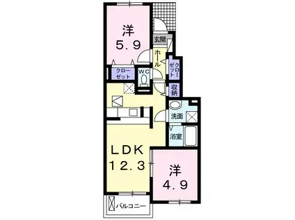 フィオーレ(2LDK/1階)の間取り写真