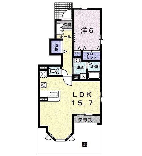 フレスクーラーB(1LDK/1階)の間取り写真