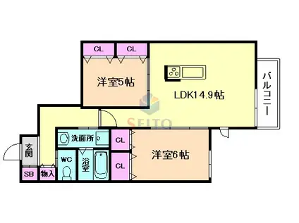 ヘーベルウォーク江坂(2LDK/2階)の間取り写真