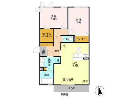 エスポワール B棟(2LDK/1階)の間取り写真