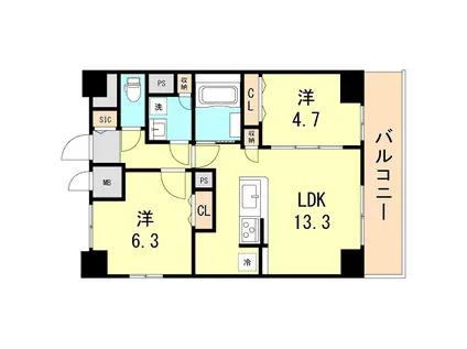 ボンニー元町(2LDK/11階)の間取り写真