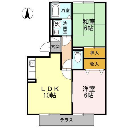 メゾン・ド・ルミエール A棟(2LDK/1階)の間取り写真