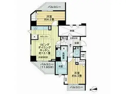 ライオンズステージ仙台堀川公園(2LDK/6階)の間取り写真