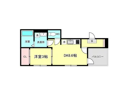 ハーモニーテラス港晴(1DK/1階)の間取り写真