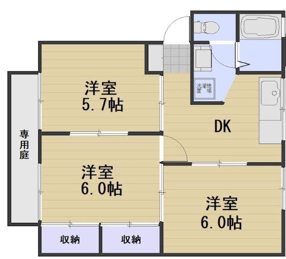 ラディッシュタウン撫川B(3DK/1階)の間取り写真