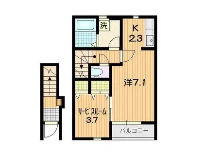 KINGDOMII(1SK/2階)の間取り写真