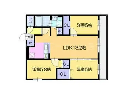 エルプラス中の島(3LDK/2階)の間取り写真