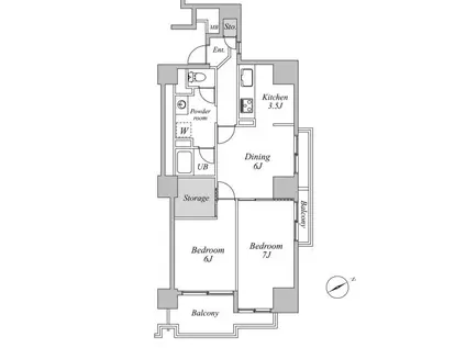 六本木ビュータワー(2DK/17階)の間取り写真