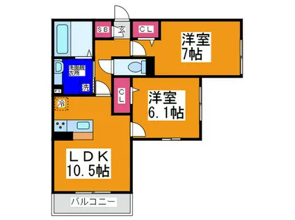 グロリアハイツはびきのB棟(2LDK/3階)の間取り写真