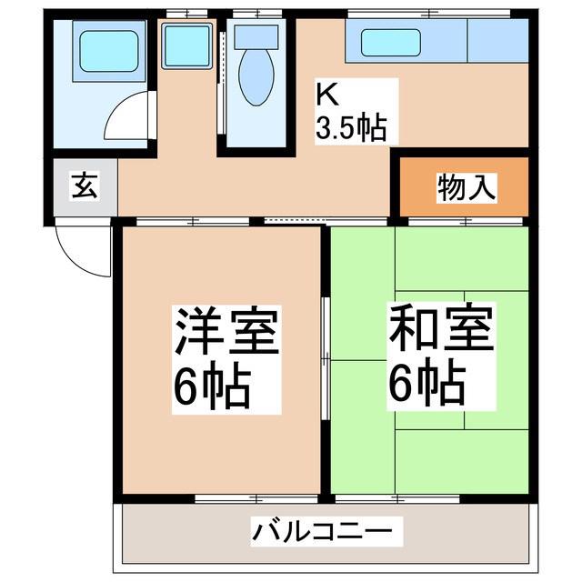 サンテラス東部(2K/2階)の間取り写真