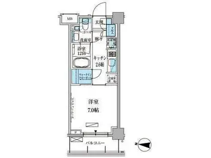 パークアクシス池上(1K/2階)の間取り写真