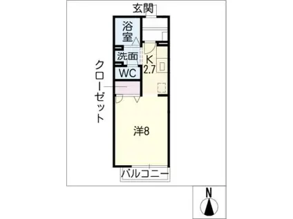 カスティーヌ青山II(1K/1階)の間取り写真