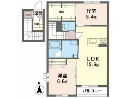 クレール富沢西B(2LDK/2階)の間取り写真