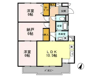 スカイ・ブリッジD(2LDK/1階)の間取り写真