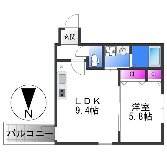 フジパレス瓜生堂V番館(1LDK/1階)の間取り写真