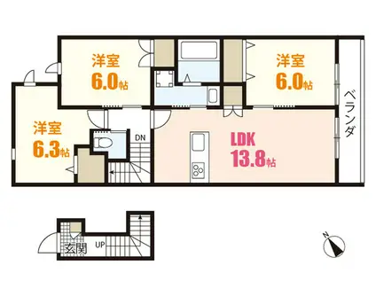 安佐南区長束1丁目ヘーベルメゾン(3LDK/1階)の間取り写真