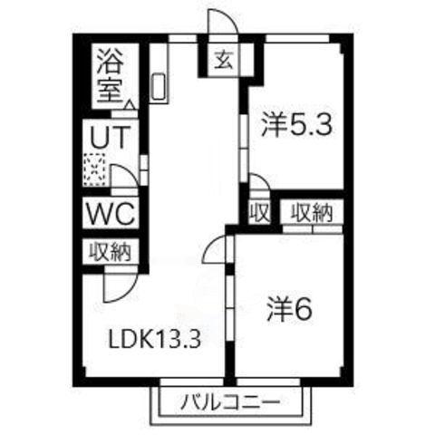 アーバンライフ旭陽A・B(2LDK/1階)の間取り写真