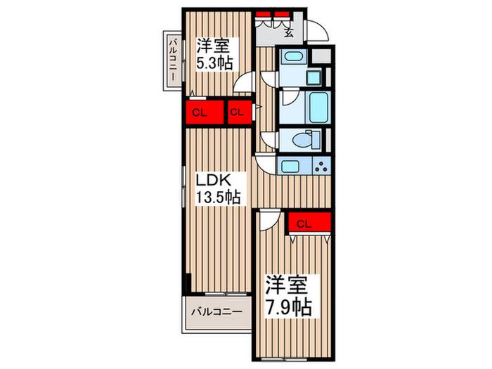 MORRIS芝(2LDK/2階)の間取り写真