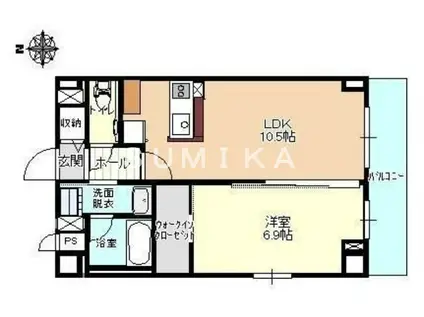 ハートフル医大前(1LDK/2階)の間取り写真