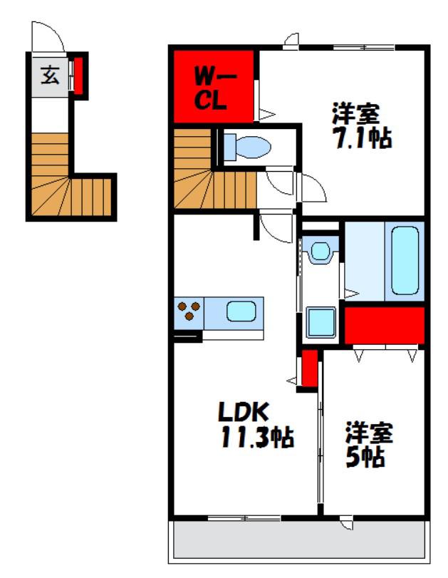 D-ROOMあけぼの(2LDK/2階)の間取り写真