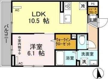 ラ・パージュ桜(1LDK/3階)の間取り写真